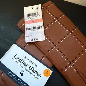 Charter Club Tan Leather Gloves with Touchscreen Feature